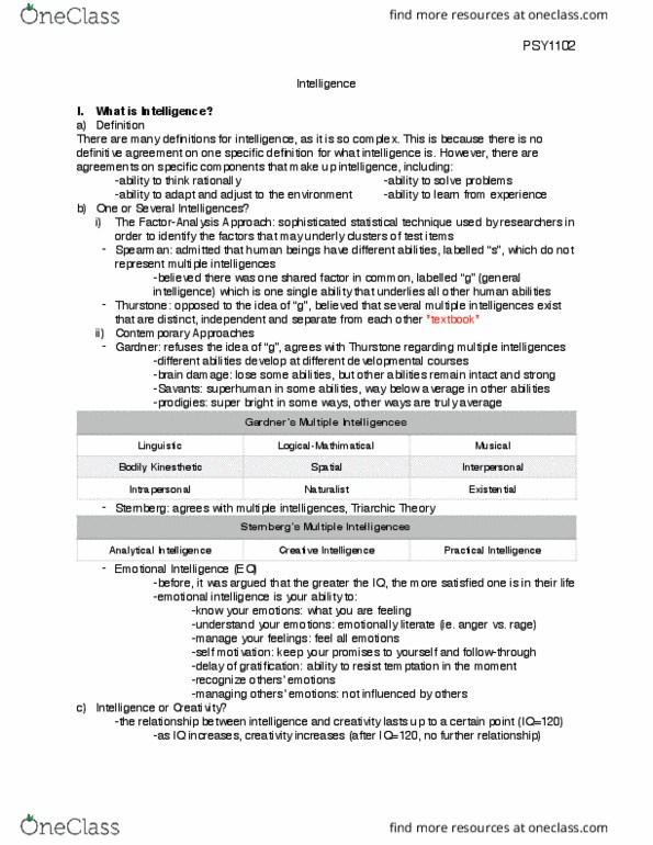 PSY 1102 Lecture Notes - Lecture 8: Theory Of Multiple Intelligences, Content Validity, Motivation thumbnail