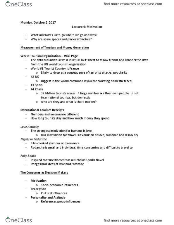 Geography 2045A/B Lecture Notes - Lecture 4: World Tourism Organization, Love Actually, The Strongest thumbnail