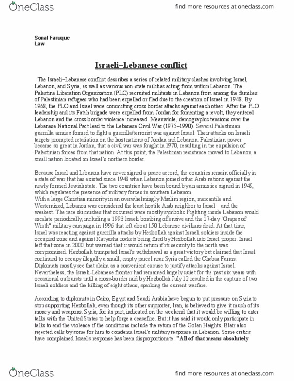 PSY 102 Lecture Notes - Lecture 9: Palestine Liberation Organization, Katyusha Rocket Launcher, Demographics Of Lebanon thumbnail