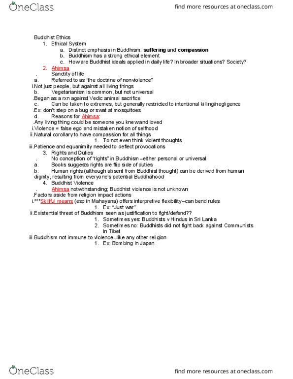 REL_ST 2110 Lecture Notes - Lecture 8: Vegetarianism, Just War Theory, Mahayana thumbnail