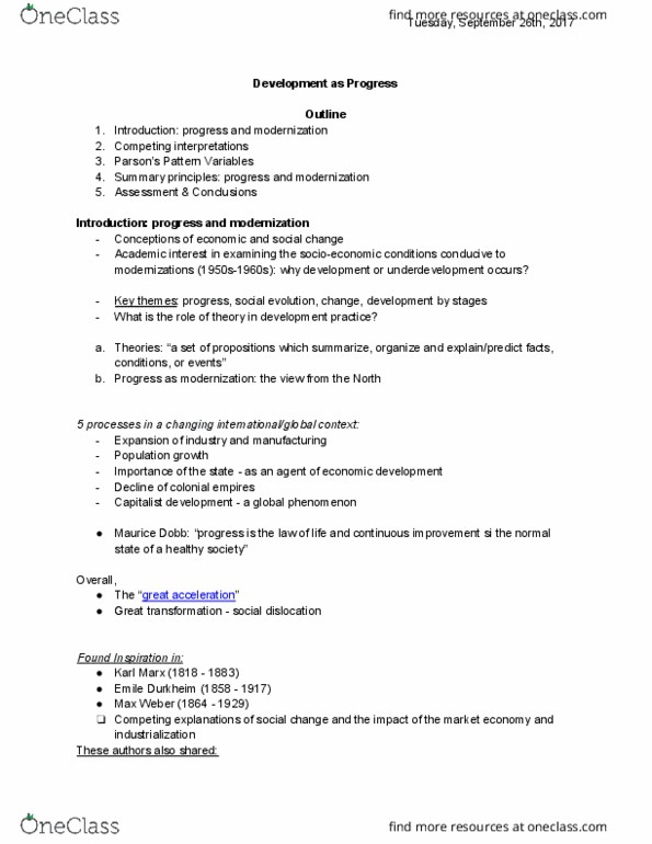 SOSC 1430 Lecture Notes - Lecture 2: Maurice Dobb, Social Evolution, Class Conflict thumbnail