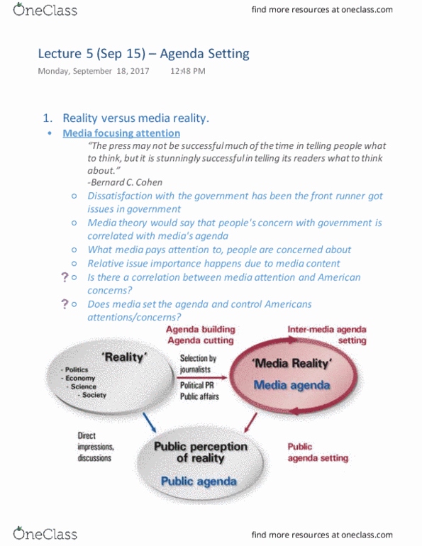 JOURN 201 Lecture Notes - Lecture 5: Agenda-Setting Theory, Content Analysis, New Media thumbnail