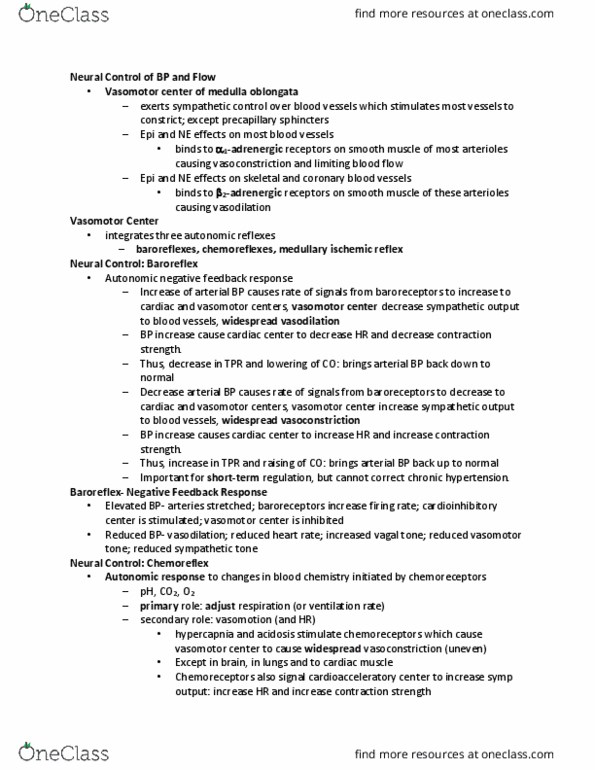 BIOL 1119 Lecture Notes - Lecture 2: Vasomotor Center, Baroreflex, Vasomotor thumbnail