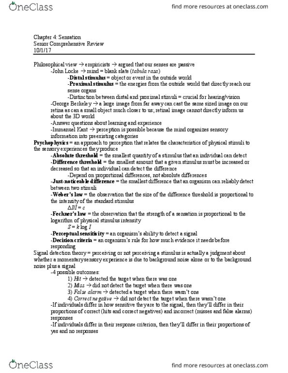 PSYC 499 Chapter Notes - Chapter 4: Stirrup, Absolute Threshold, Semicircular Canals thumbnail