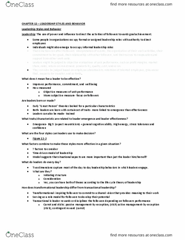 ADM 2336 Chapter Notes - Chapter 12: Job Performance, Work Unit, Absenteeism thumbnail