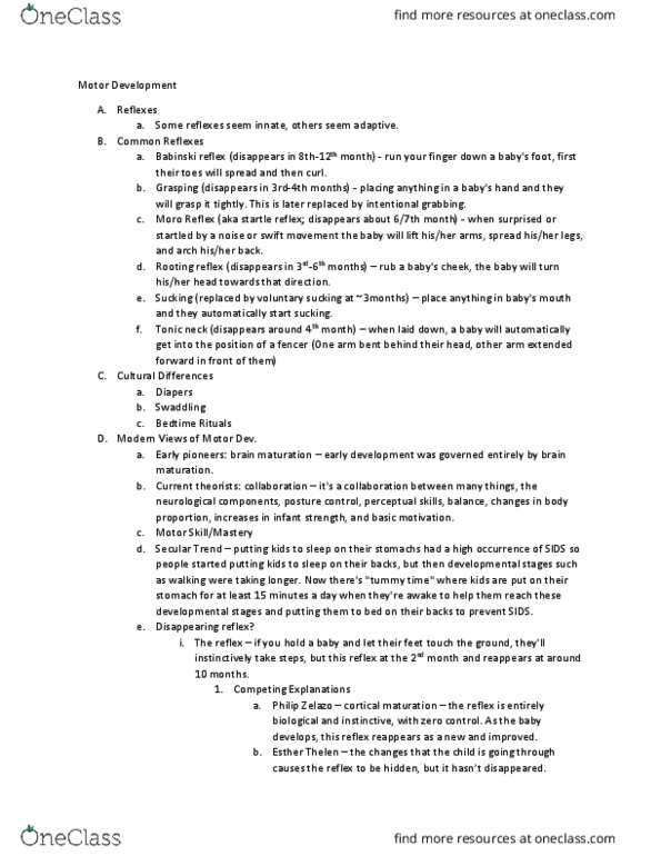 L33 Psych 321 Lecture Notes - Lecture 9: Plantar Reflex, Startle Response, Primitive Reflexes thumbnail