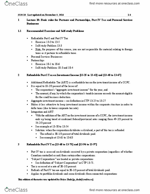 ADMS 3520 Lecture Notes - Lecture 10: Tax Avoidance, Tax Deferral, Income Statement thumbnail