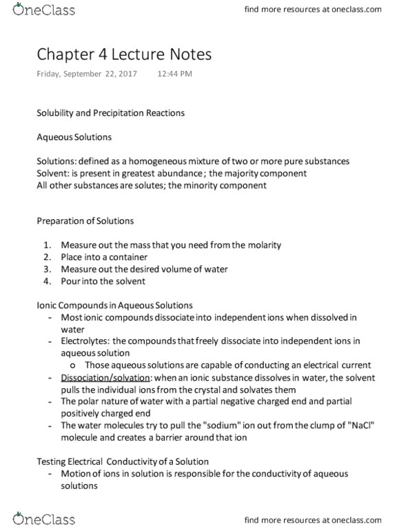 CHE 106 Lecture Notes - Lecture 4: Silver Nitrate, Strong Electrolyte, Lead(Ii) Nitrate thumbnail