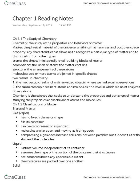 CHE 106 Chapter Notes - Chapter 1: Boiling Point, Joseph Proust, Conversion Of Units thumbnail