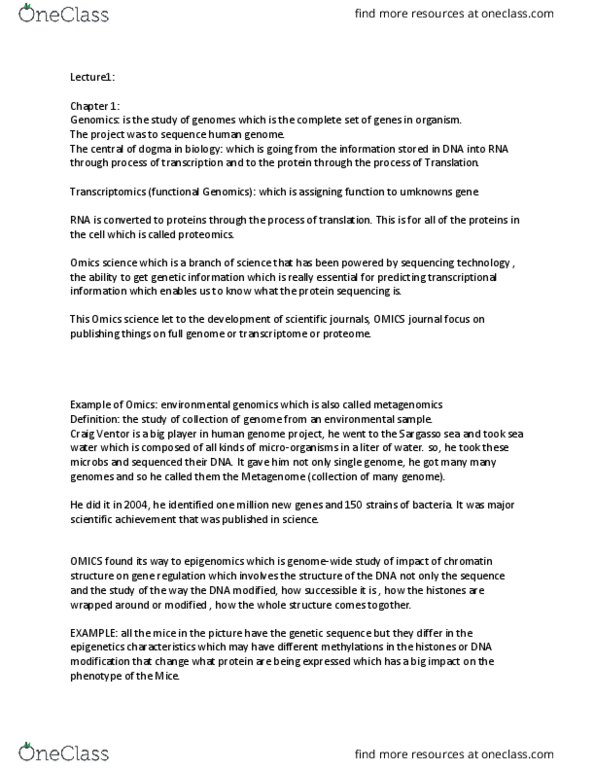 BPS 3101 Lecture Notes - Lecture 1: Metagenomics, Proteome, Genome Size thumbnail