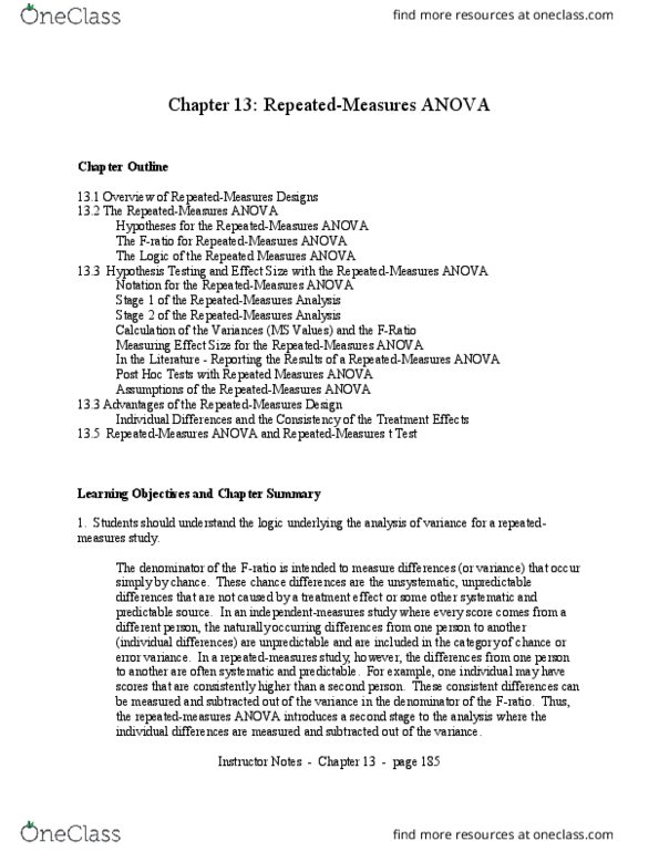 PSYC 3430 Lecture Notes - Lecture 4: Null Hypothesis, Explained Variation, Repeated Measures Design thumbnail