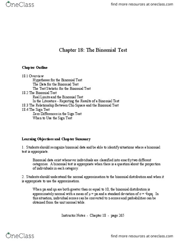 PSYC 3430 Lecture Notes - Lecture 8: Null Hypothesis, Test Statistic, Binomial Test thumbnail