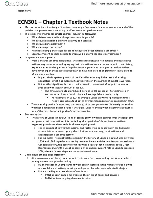 ECN 301 Chapter Notes - Chapter 1: Deflation, Business Cycle, Invisible Hand thumbnail