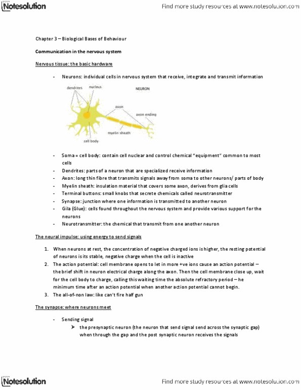 PSY100Y5 Chapter Notes - Chapter 3: Nervous Tissue, Efferent Nerve Fiber, Twin Study thumbnail