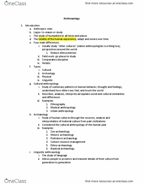 ANTH 1001 Lecture Notes - Lecture 1: Advanced Maternal Age, Convergent Evolution, Georges Cuvier thumbnail