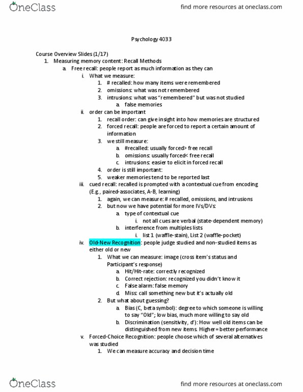 PSYC 4033 Lecture Notes - Lecture 1: Iconic Memory, Temporal Lobe, Amygdala thumbnail