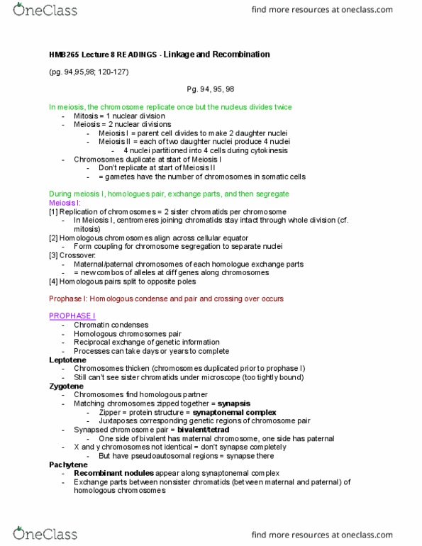 HMB265H1 Chapter Notes - Chapter 8: Prometaphase, Chemical Affinity, Microtubule thumbnail