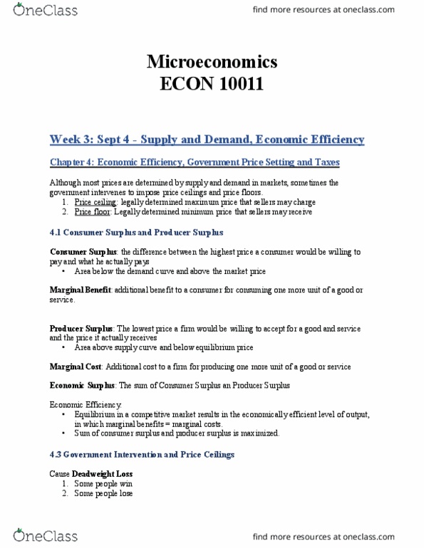 ECON10011 Chapter Notes - Chapter 3-4.2: Demand Curve, Economic Equilibrium, Economic Surplus thumbnail