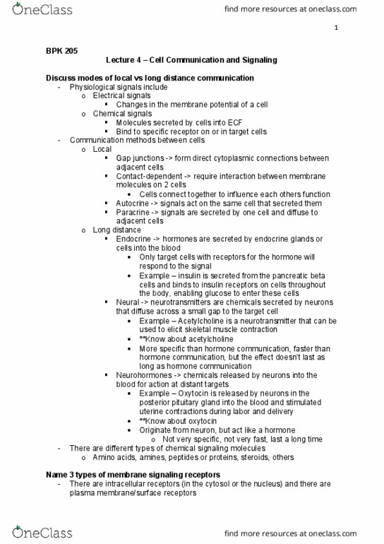 BPK 205 Lecture Notes - Lecture 4: Cytosol, Cell Signaling, Posterior Pituitary thumbnail