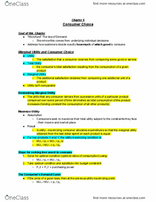 ECO100Y5 Lecture Notes - Lecture 4: Indifference Curve, Budget Constraint, Normal Good thumbnail