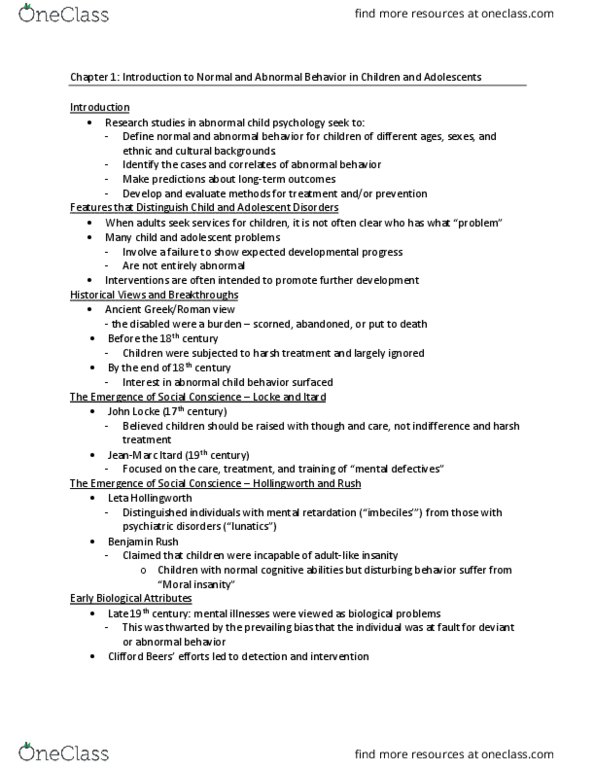 CLP 4134 Lecture Notes - Lecture 1: Birth Weight, Eugenics, Psychopathology thumbnail