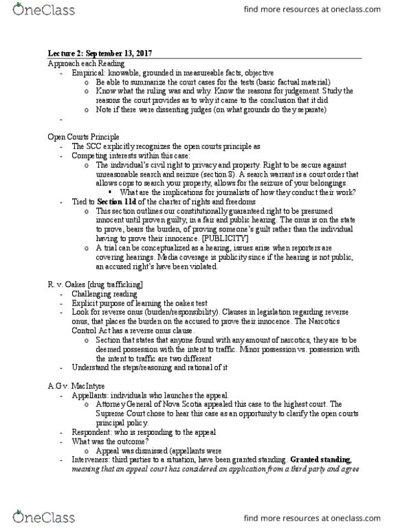 CMN 3105 Lecture Notes - Lecture 2: Publication Ban, Narcotic Control Act, Reverse Onus thumbnail