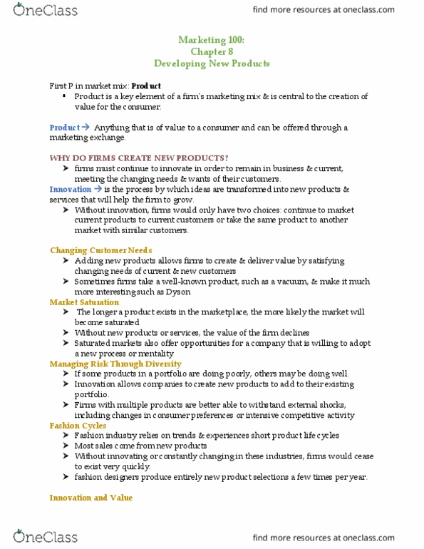 MKT 100 Chapter Notes - Chapter 8: Swiss Armed Forces, Sodium Bicarbonate, Arm And Hammer thumbnail