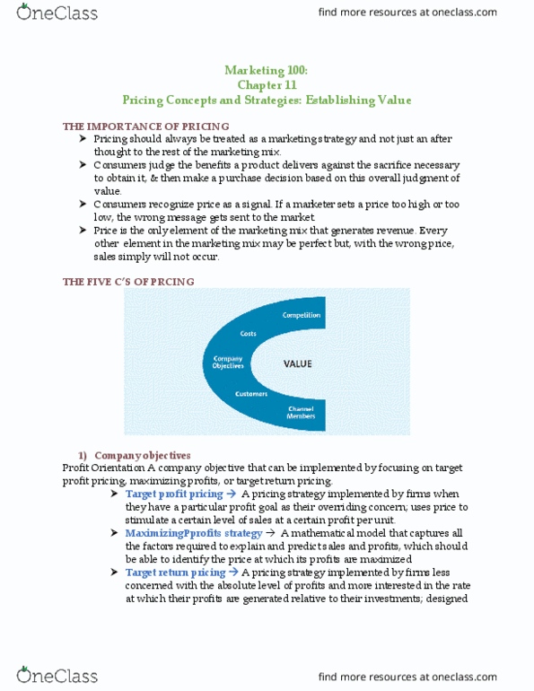 MKT 100 Chapter Notes - Chapter 11: Price Discrimination, Geographical Pricing, Loss Leader thumbnail