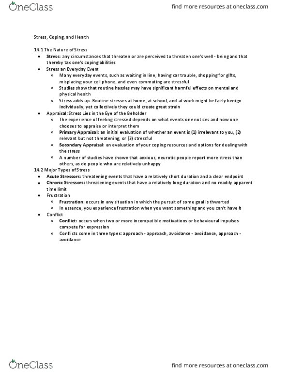 PSYC 1010 Chapter Notes - Chapter 14: Aids, Complications Of Pregnancy, Occupational Stress thumbnail