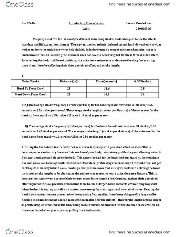 Kinesiology 2241A/B Lecture Notes - Lecture 4: Front Crawl, Parasitic Drag, Butterfly Stroke thumbnail