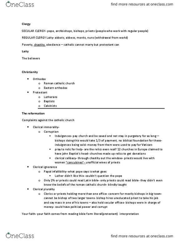 FYS 101 Lecture Notes - Lecture 3: Ninety-Five Theses, Conciliarism, Monastery thumbnail