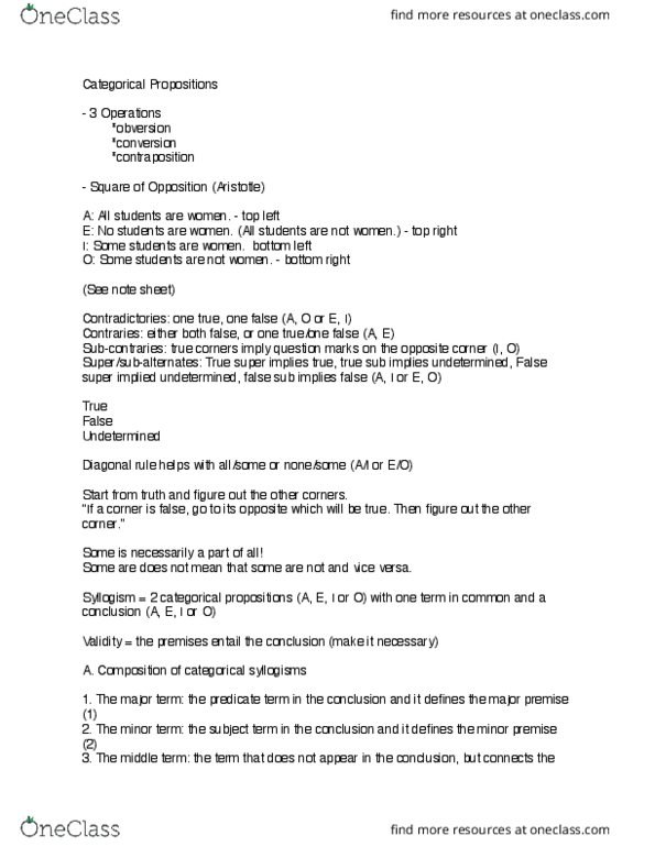 MODR 1711 Lecture Notes - Lecture 15: Middle Term, Song Cycle, Syllogism thumbnail