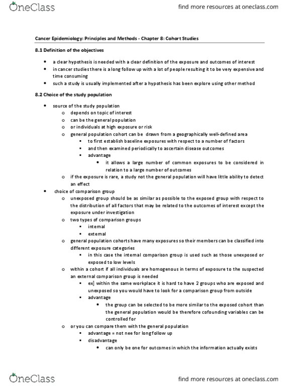 ANTC67H3 Chapter Notes - Chapter 10: Live Two, Cohort Study, Risk It thumbnail