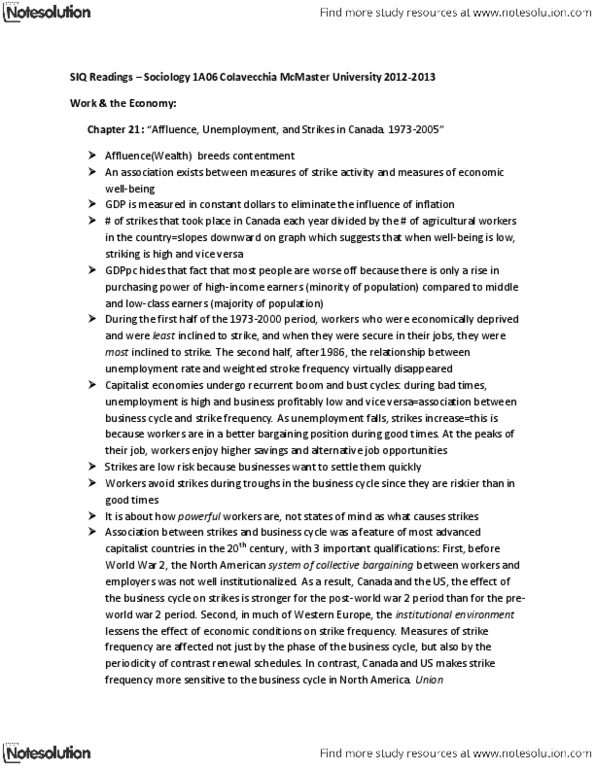 SOCIOL 1A06 Lecture Notes - Fraser Institute, Canadian Alliance, Class Conflict thumbnail