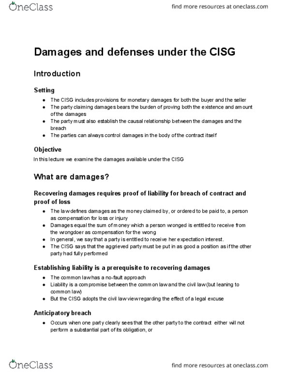 LSB 4633 Lecture Notes - Lecture 10: Consequential Damages, Liquidated Damages, Fundamental Breach thumbnail