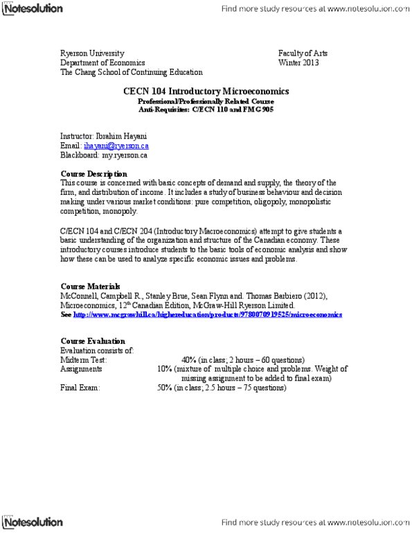 ECN 104 Lecture Notes - Ryerson University, National Post, Toronto Star thumbnail