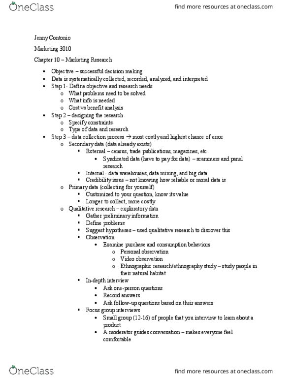 MKT-3010 Lecture Notes - Lecture 7: Virtual Community, Data Mining, Big Data thumbnail