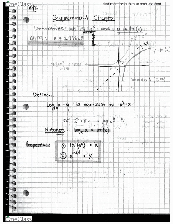 MA 123 Lecture 15: EXAM 2: MORE DERIVATIVE RULES [E^x / ln(x)] thumbnail