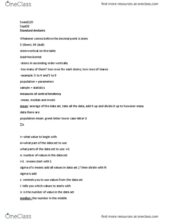 SOAN 2120 Lecture Notes - Lecture 1: Statistical Significance, Standard Deviation, Decimal Mark thumbnail