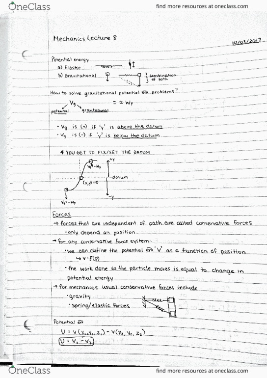 MCG 2108 Lecture Notes - Lecture 8: Conservative Force thumbnail
