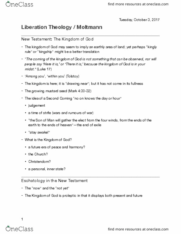 RELS 310 Lecture Notes - Lecture 4: Ecclesiology, Orthopraxy, Immanence thumbnail