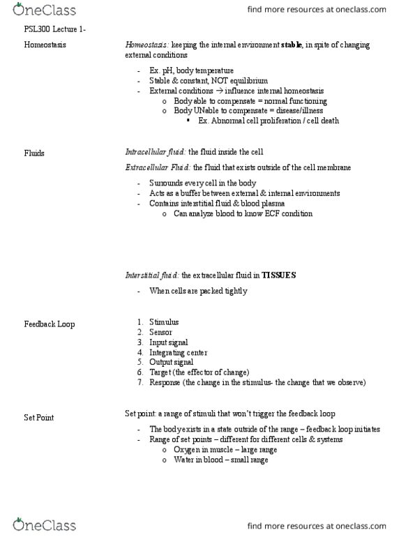 PSL300H1 Lecture Notes - Lecture 1: Positive Feedback, Paracrine Signalling, Autocrine Signalling thumbnail