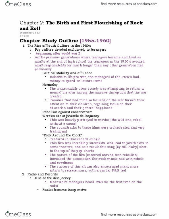 MUSC 2150 Chapter Notes - Chapter 3: Gene Vincent, Wanda Jackson, Rock And Roll thumbnail