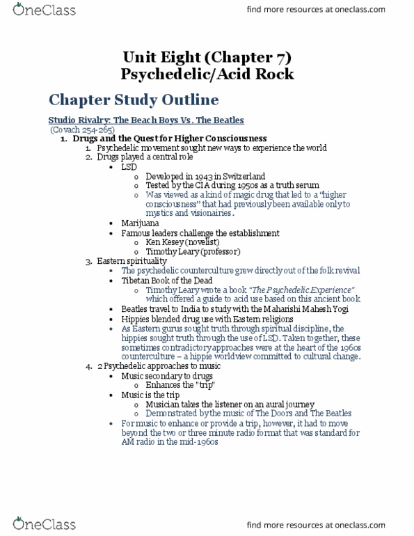 MUSC 2150 Chapter Notes - Chapter 8: Swinging London, Electric Blues, Merry Pranksters thumbnail