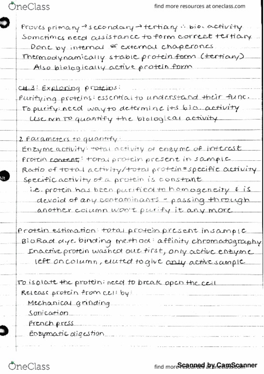 BIOCHM 383 Lecture 11: Biological Activity of Proteins, Chapter 3: Exploring Proteins, Parameters to Quantify, Protein Estimation, Protein Isolation, Protein Purification, Dialysis, Size Exclusion Chromatography, Ion Exchange Chromatography thumbnail