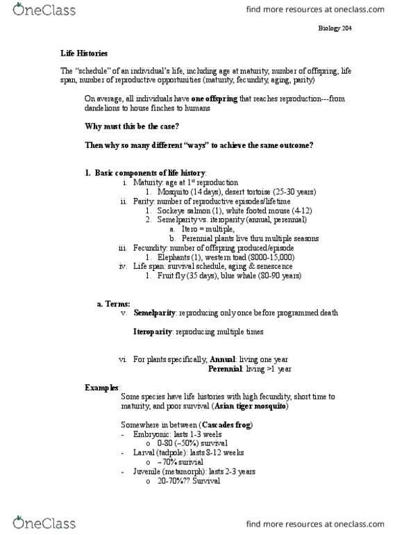 BISC 204 Lecture Notes - Lecture 4: Indeterminate Growth, Fertility Medication, David Lack thumbnail