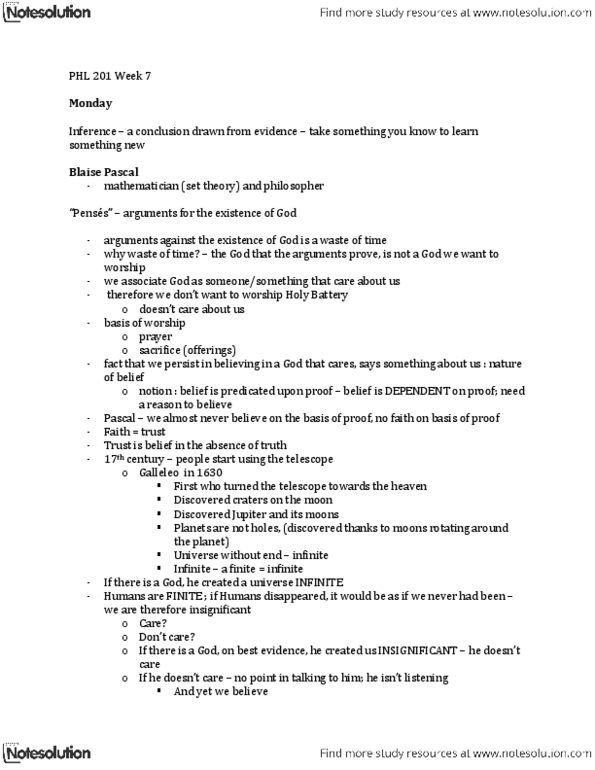 PHL 201 Lecture Notes - Blaise Pascal thumbnail