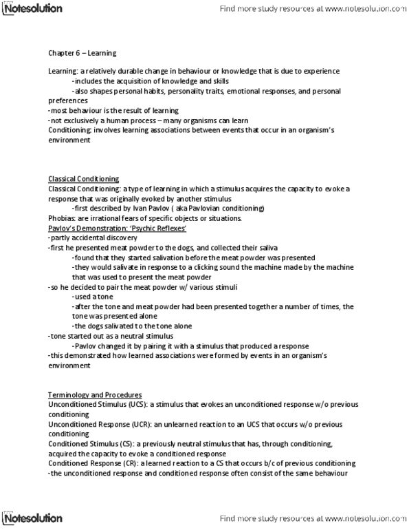 PS102 Chapter Notes - Chapter 6: Immunosuppression, Robert A. Rescorla, Reward System thumbnail