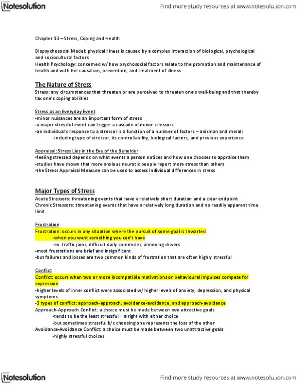 PS102 Chapter Notes - Chapter 13: Conscientiousness, Asthma, Coronary Artery Disease thumbnail