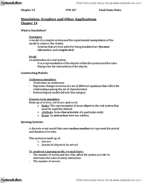 ITM 207 Chapter Notes - Chapter Final: Modelling Biological Systems, Collision Detection, Applied Mathematics thumbnail